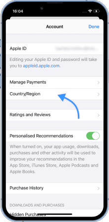 Another menu appears - there we select the item "country / region".